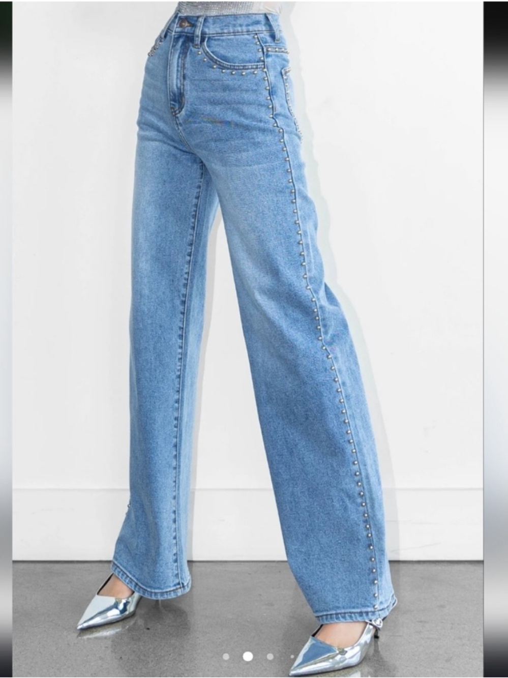 Silver studded wide leg jeans